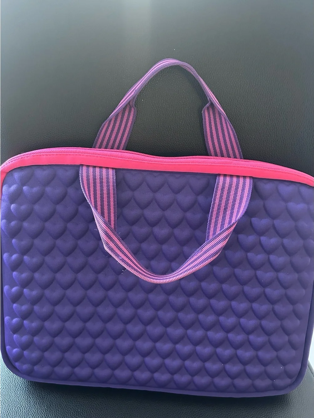 Purple Quilted laptop  Bag with Pink Trim